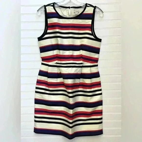 J Crew factory Red Cream and Blue Striped Sleeveless Mini Dress Size 6 - Picture 1 of 7